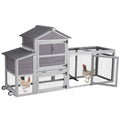 GUTINNEEN Chicken Coop Mobile Hen House On Wheels Easy to Move Wooden Poultry Cage with Nesting Box,Opening Wire Netting Roof - color: Grey