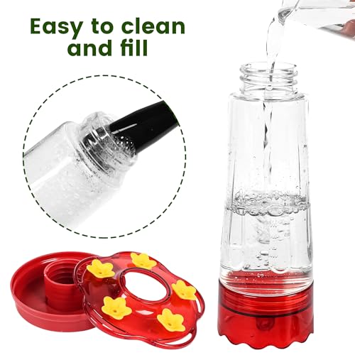 2 Pack Plastic Hummingbird Feeders for Outdoors Hanging Ant and Bee Proof,15 Ounces Red Hummingbird Feeder with 5 Feeding Ports and Perches, Built-in Ant Moat, Outside Garden Décor (Plastic, 2)