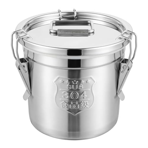 1.61Gal 304 Stainless Steel Airtight Canister,Metal Bucket Large Stainless Steel Canisters - Locking Clamp & Airtight Lids - Dog Food/Bird Seed/Coffee Storage Container - color: 1.61 GAL