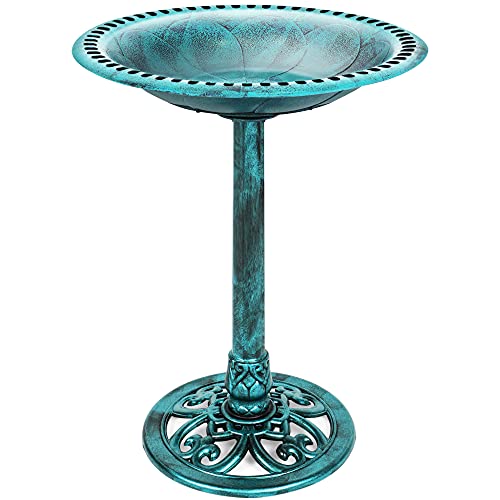Best Choice Products 28in Pedestal Bird Bath, Vintage Outdoor Resin Accent Decoration w/Fleur-de-Lis Accents - Green - color: Green
