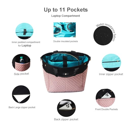 Diaper Tote Bag Totepack Backpack Crossbody Bag 3 in 1 for Women Laptop Backpack Multifunctional with Insulated Pockets - color: Linen Pink