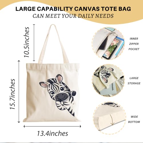 Cartoon Canvas Tote Bag, Gifts for Women Men Birthday Christmas Reusable Tote Shoulder Bag for Grocery Shopping 01 - color: Zebra 476