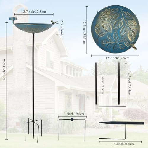 Stargarden Bird Bath, Garden Bird Baths Metal Birdfeeder | 46"Height Leaves Pattern Outdoor Bird Bath with Stake, Hummingbird Bird Bath for Outside, Porch Decor