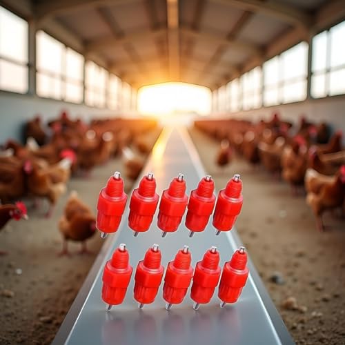 10Pcs Red Automatic Poultry Easy Installation Watering Nipples Chicken Drinkers, Easy to Clean and Store Chicken Waterer Nipples, Poultry Feeding and Watering Supplies, Poultry Fountains and Waterers