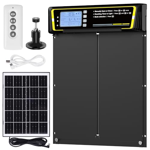 Automatic Chicken Coop Door with Timer & Light Sensor，5000mAh Battery & 3.7W Solar Panel，Anti-Pinch Auto coop Door, Weatherproof for Backyard Chicken Coop