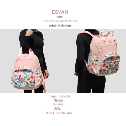 Diaper Bag Backpack Corduroy Multifunction Baby Fashion Travel Pack office Laptop Bag - color: Pink Flower