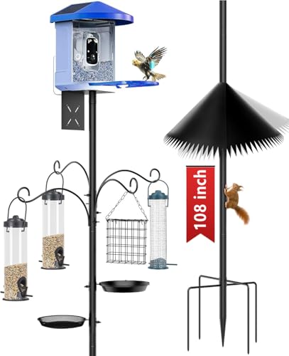 Bird Feeder Pole, 108 inch Bird Feeder Stand Station with Squirrel Proof Baffle, Outdoors Birdhouse Pole Heavy Duty (Birdhouse Not Included) - color: Black