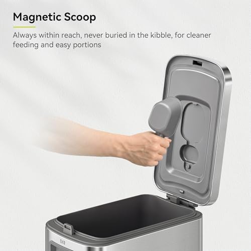 EKO 45 lb Airtight Dog Food Storage Container, Stainless Steel Pet Food Container for Kibble, Cat Food & Bird Seed, Lockable Lid, Magnetic Scoop, BPA-Free Inner Bucket, Wheels
