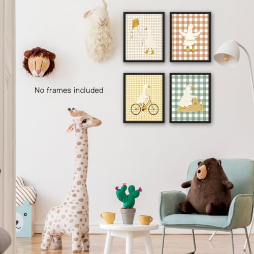 NaZaUK Goose Nursery Wall Art, Baby Room Decor, Goose Nursery Wall Decor for Baby room, Toddler Bedroom, Playroom, Farmhouse Nursery, Gender Neutral Spaces Set of 4 8x10 in