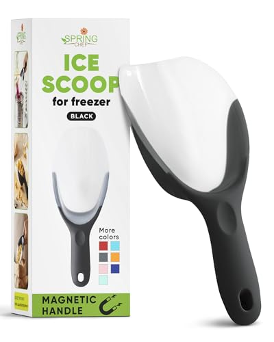 Spring Chef Magnetic Ice Scoop for Freezer, BPA-Free Food Scooper, Black | Flexi-Plastic Popcorn Scoop with Soft Grip Handle - Dishwasher Safe Ice Scooper - Food Scooper for Flour, Grains, Pet Food - color: Black