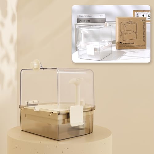 Automatic Bird Baths for Cage – Indoor Parakeet Bath with Pump, Bird Shower with 2 Modes Running Water, Bird Cage Accessory for Pet Birds Conure Budgies Cockatiels Lovebird (Light Brown) | Quiet auto pump with 4-layer filter & 4 refills Easy-clean clear t