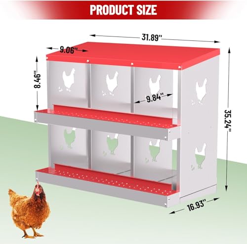 TrailBlaze Chicken Nesting Box 6 Compartments Laying Boxes, Metal Chicken Egg Laying Box with Rollout Egg Collection, Large Vented Holes Chicken Coop for Chickens, Hens (Red) - color: red, size: 6 holes