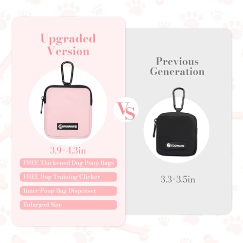 Dog Treat Pouch with Training Clicker,Waterproof Nylon Fabric Poop Bag Holders for Leashes,Hands Free Small Dog Walking Bag with Carabiner, Pet Puppy Training Walking Essentials (Pink) - color: Pink