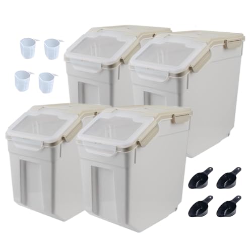 Large Flour Storage Container Bin 25lb, 4Pack Airtight Rice Storage Containers with Wheels Seal Locking Lid, BPA Free with Measuring Cup&Scoop for Flour, Rice, Grain(Gray) - color: Gray 4Pack 25Lb