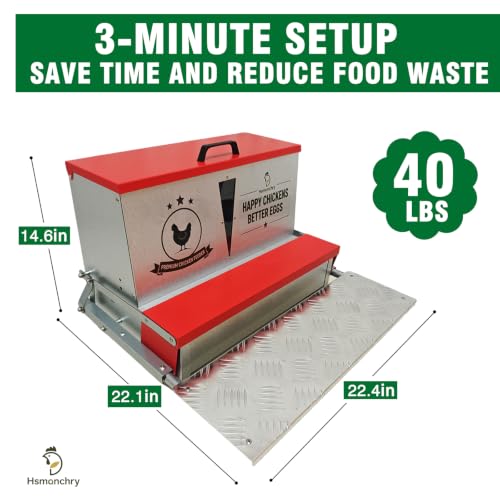 40 lb Automatic Chicken Feeder, Rat Proof Treadle No Waste | 40 lb treadle chicken feeder with visible window, galvanized steel body, no waste design, and weatherproof lid