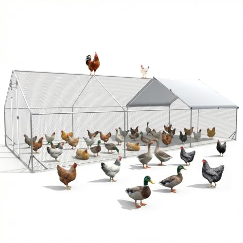 Large Chicken Coop Metal Chicken Runs for Yard 20x10x6.5 ft Chicken Coop with Cover Gallinero para Gallinas Heavy Duty Chicken Cage Rabbit Duck Quail Coop Lockable Door with Waterproof Anti-UV Cover - size: 240.0"L x 120.0"W x 78.0"H