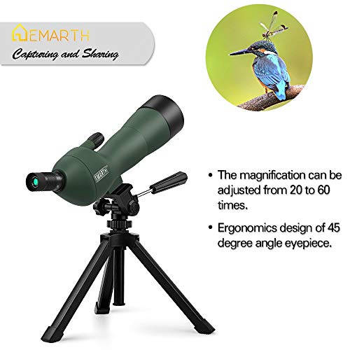 20-60x60 Angled Spotting Scope for Target Shooting, Spotting Scope w/Tripod 14" Tabletop/Carry Bag, 1.37lb Light Spotter Scope, Waterproof Spotting Scopes for Hunting/Birding/Wildlife View