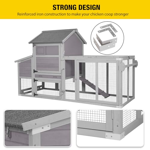 Large Chicken Coop for 2-4 Chickens, Wooden Poultry Hen House with Nesting Box & Perch, Weatherproof Outdoor Chicken Tractor with Wheels - color: Grey, size: 77.0"L x 33.3"W x 46.5"H