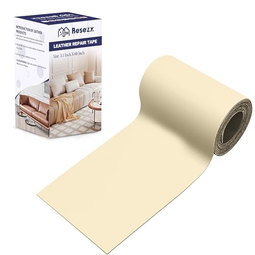 Besezx Leather Repair Patch Tape Kit, Self Adhesive Leather Repair for Furniture, Couch, Sofa, Car Seats,Office Chair,Vinyl Repair Kit.3.1inx60in - color: White Khaki, size: 3.1 in x 60 in