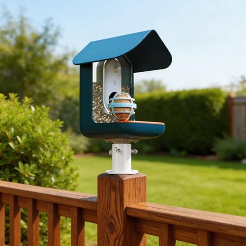 Metal Fence Pole Mount Adapter for Smart Bird Feeder Durable, Weather-Proof Post Mount Base Bird-Feeder with 6 Screws Easy Installation
