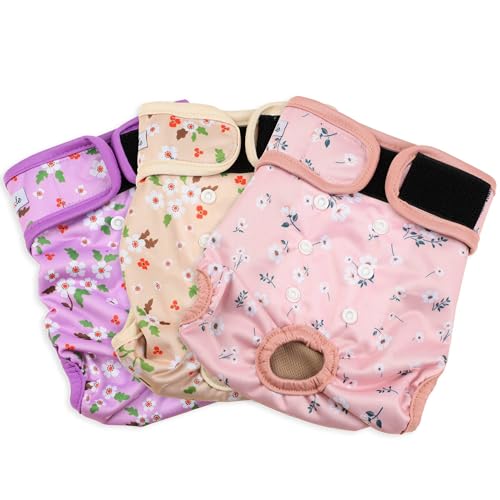 Female Dog Diapers - Premium Reusable Diapers for Doggie in Heat - Highly Absorbent Dog Diapers Female for Pet Incontinence with Adjustable Snaps Flowers, S - color: Floral, size: Small（New Born-11.5“Waist）