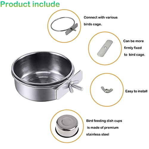 kathson Stainless Steel Bowls for Birds,4 Pcs Parrot Feeder Dish Cups,Bird Cage Water Food Bowl Coop Cup with Clamp Holder for Parrots Cockatiel Budgies Parakeet Lovebird(S) - size: 【S:3.9x1.6 Inches】