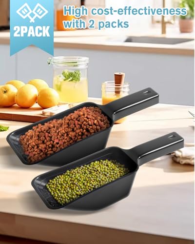 2 Cup Dog Food Scoop(2 Pack), Plastic Pet Food Scoop with Measuring Lines for Accurate Pet Food Portions,Dishwasher Safe (Black) - color: Black