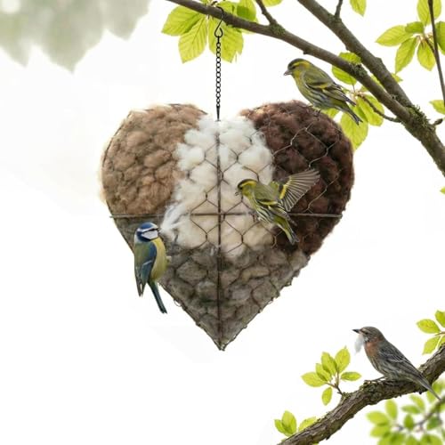 Handmade Alpaca Fiber Bird Nesting Heart,Refillable Hummingbird Nest Holder,Birds Nests Material Holder,Winter Tree Shelter for Wild Bird,Hummingbird Houses Nest Boxe for Bird Lovers