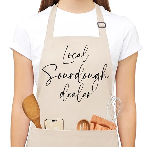 Local Sourdough Dealer Apron for Women with Deep Pockets - Funny Bakers Apron, Unique Sourdough Gifts for Women & Bread Bakers, Adjustable Kitchen Apron for Mom, Mother’s Day Baking Gift - B28 - color: Local Sourdough Dealer 2