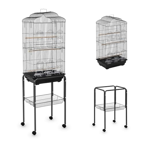 60" Large Bird Cage, Heavy-Duty Metal Flight Cage with Rolling Stand, Play Top, Removable Tray & Food Bowls, Easy Clean Non-Toxic Coating Birdcage for Parakeets, Cockatiels, Conures, Parrots - size: 60.24 Inches