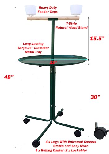 Large 23" Play T-Stand Perch Metal Base Parrot Bird Cage Amazon African Grey Macaw Cockatoo (23", Green) - color: Green
