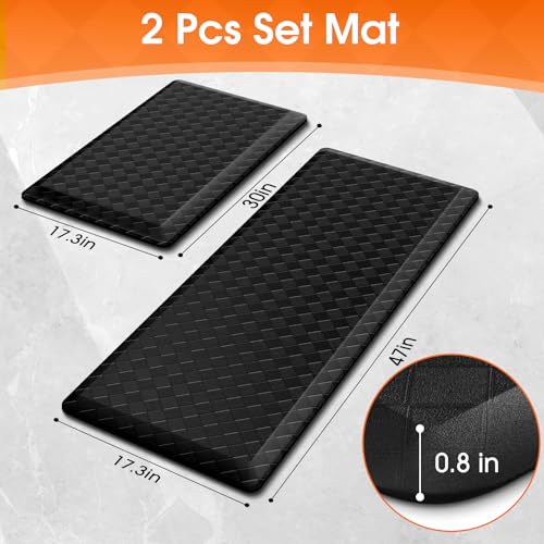 TranquilRelax 4/5 Inch Cushioned Anti Fatigue Kitchen Mats for Floor, Black | 2PCS Kitchen Rugs, Non-Slip Standing Desk Mat, Comfortable Standing Rug Set for Kitchen & Laundry, 17.3"×30"+17.3"×47" - color: Black, size: 2-Piece | 28"+47" | Extra Thick