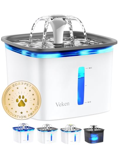 Veken Innovation Award Winner 95oz/2.8L Cat Water Fountain | Automatic Pet Fountain Dog Water Dispenser with Replacement Filters & Silicone Mat, Gift for Cats, Dogs (Grey, Plastic) - color: Grey
