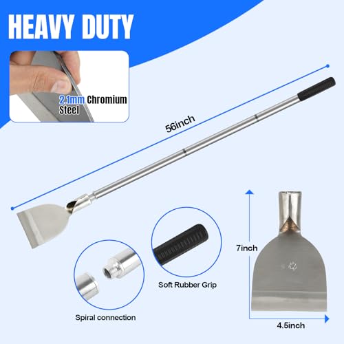 Paint Floor Scraper Tool, Wallpaper Removal, Garden Flat Shovel | for Sticker Remove, Tile Gum Glue Stains Cleaning Tools, Snow Ice Shovel for Driveway-Long Handle Stainless Steel