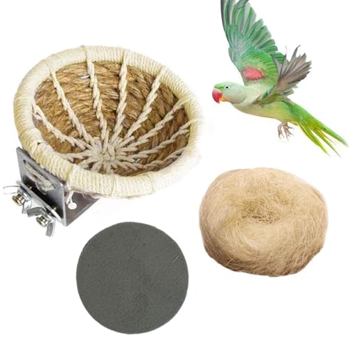 kathson Hemp Rope Weave Bird Breeding Nest Bed for Parakeet Cockatiel Canary Lovebird and Small Parrot Cage Hatching Nesting Box（Beige） - size: Beige