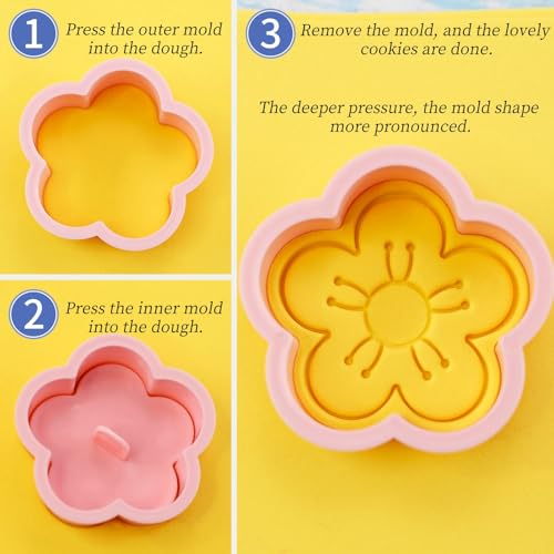 Flower Cookie Cutters 8Pcs Rose Tulip Lotus Biscuit Molds for Floral Baking | 3D Embossing Rose Cherry Blossom Daisy Molds for Wedding, Spring Party Homemade Pastries - color: Flowers