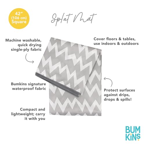 Bumkins Baby Splat Mat for Under High Chair, Babies Toddlers Eating Mess Mat, Waterproof Reusable Cloth for Arts and Crafts, Playtime Mat for Kids, Floors or Tables, Fabric 42inx42in, Gray Chevron - color: A4 Gray Chevron