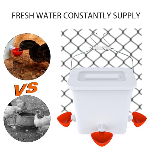 Large Automatic Chicken Feeder and Waterer Set Hanging Chicken Water Feeder Poultry Feed Bucket - color: White