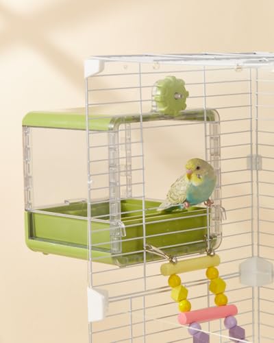 septillar Bird Feeder and Bath for Cage, Hanging Bird Bathtub Bath Shower Box Bowl, Bird Cage Accessories Suitable for Small Medium Birds, Parrots, Lovebirds, Finches, Parakeets, Mannikin (Green) - color: Green