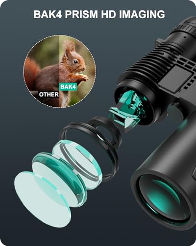 12 * 52 HD Binoculars High Powered, Binoculars for Bird Watching with Upgraded Phone Adapter,BaK4 Prisms,22mm Large Eyepiece,Clear Low Light Vision,Binocular for Hunting,Travel,Cruise