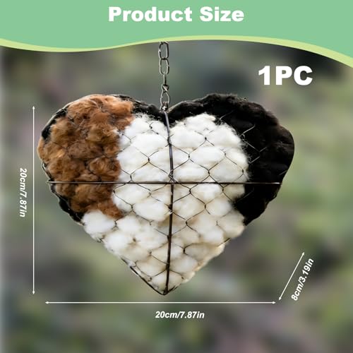 Handmade Alpaca Fiber Bird Nesting Heart, Refillable Birds Haven Heart Shape Hummingbird Nesting, Birds Nests Material Holder, Winter Fowl Gifts Animal Hummingbirds Lovers Home Garden Yard