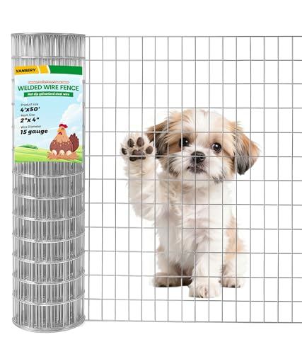 Welded Wire Fence 4Ft x 50Ft 15Ga Chicken Wire Fencing Garden | Border Fencing Roll Metal Wire Mesh for Yard Vegetable Plant Protection Poultry Netting