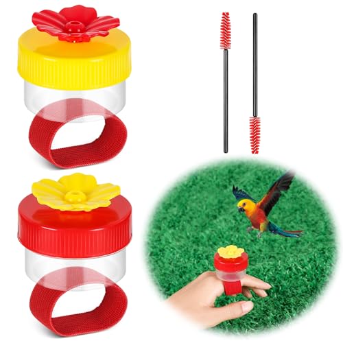 Handheld Hummingbird Feeders with Cleaning Brush, 2-Pack, Mini Hand Feeder | Mini Flower Hand Held Hummingbird Feeder Ring for Window Outdoor Wild Perch Feeding, Plastic Hummingbird Feeders