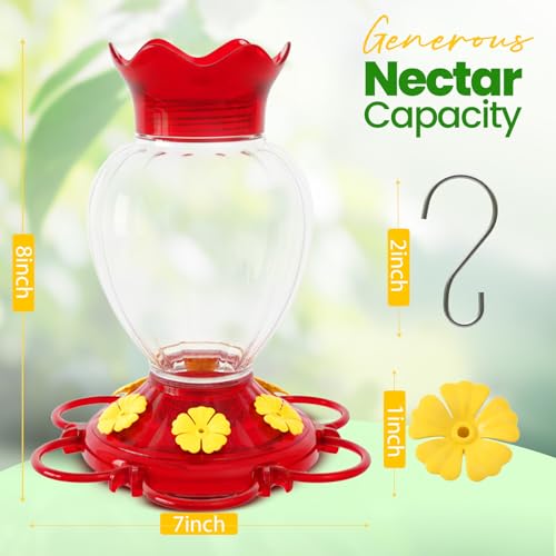 Hummingbird Feeders for Outdoors 20 OZ Hanging Hummingbird Feeder with Ant Moat & 6 Feeding Ports and Perch, Nectar Feeder for Garden, Yard, Deck