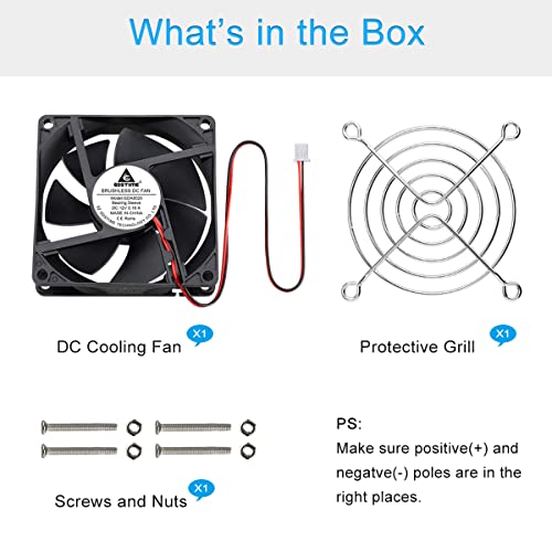 GDSTIME 80mm x 20mm 8020 12V DC Brushless PC Case Cooling Fan 2Pin | Replacement Fans for Mini Fridge, Chicken Egg Incubator, SFF Case, Desktop Power Supply, Wine Fridge, Cigar Humidor - size: 80x80x20mm