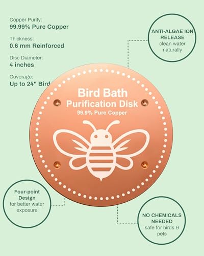 OICEME Bird Bath Purification Disc Pure Copper Backyard Outside Solar Power Wild Hummingbird Pedestal Fountain Cleaner Outside Feeder Cage Dispenser Heater Outdoor Railing Glass Concrete Gifts Rose - color: Copper 3PCS Bird&Rose&Bee