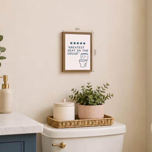 GELDSTEI Wood Framed Greatest Seat in the House Bathroom Wall Art 8x10 in | Cute Toilet Illustration Wall Decor, Humorous Wall Decor for Powder Room and Guest Bathroom, Fun Gift for Family Friends - color: Toilet, size: 10"L x 8"W