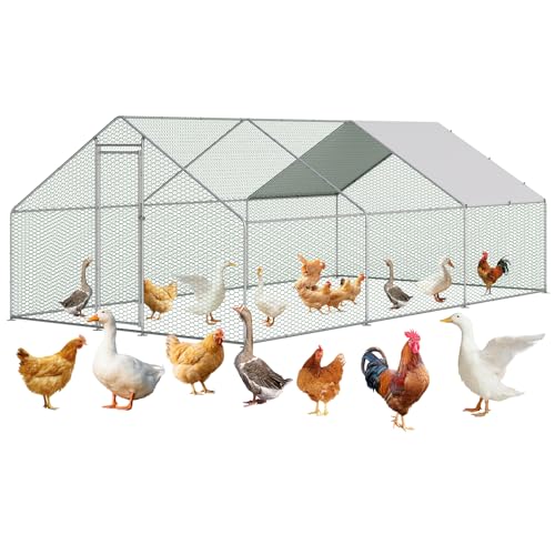 Large Metal Chicken Coop, Large Chicken Pen, Chicken Runs for Yard with Waterproof and Anti-UV Cover, Duck Rabbit House Outdoor (9.8'L x 19.7'W x 6.5'H) - size: 231.5"L x 120.1"W x 78.0"H