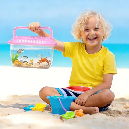 Leinuosen 24 Pcs Plastic Reptile Terrariums Carrier Cage Small Fish Transport Container with Handle Tarantula Enclosure Snake Breeding Box Hatching Container Clear Tank Aquarium for Crab Turtle