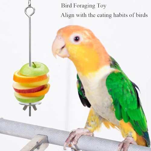 2pcs Hanging Bird Treat Skewer Parrot Fruit Feeder with Washer, 6.9 Inch Stainless Steel Bird Fruit Fork Food Holder for Bird Cage Bird Feeder Foraging Toy for Parrot Parakeet Conure, LXLVOUEG - size: Nut-6.9inches-2P